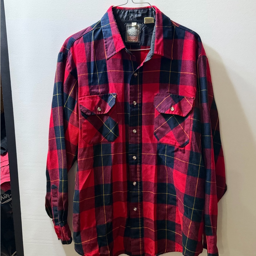Vintage Outdoor Exchange Red and Black Plaid Men's Flannel Shirt